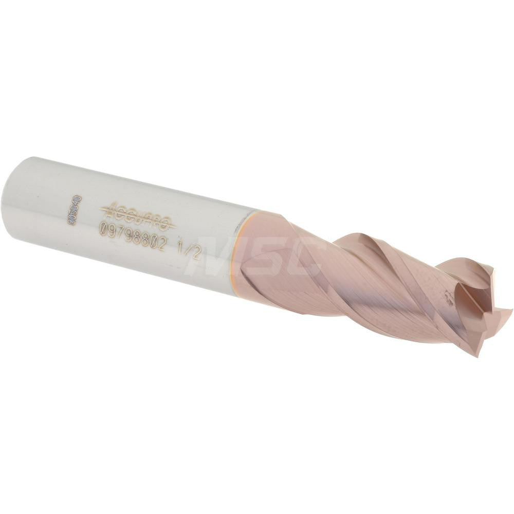 Accupro 09798802 Square End Mill 1/2'' Dia, 1'' LOC, 1/2'' Shank Dia, 3'' OAL, 3 Flutes, Solid Carbide