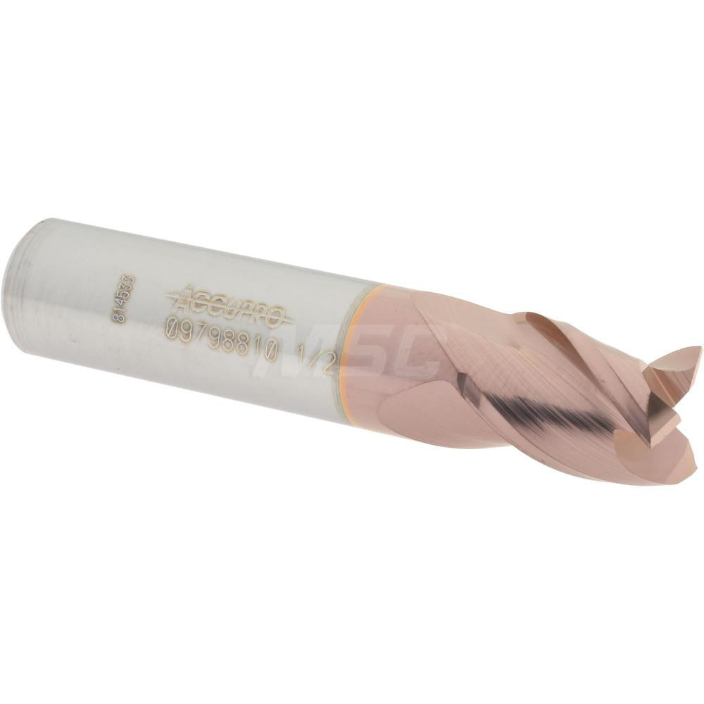 Accupro 09798810 Square End Mill 1/2'' Dia, 5/8'' LOC, 1/2'' Shank Dia, 2-1/2'' OAL, 3 Flutes, Solid Carbide