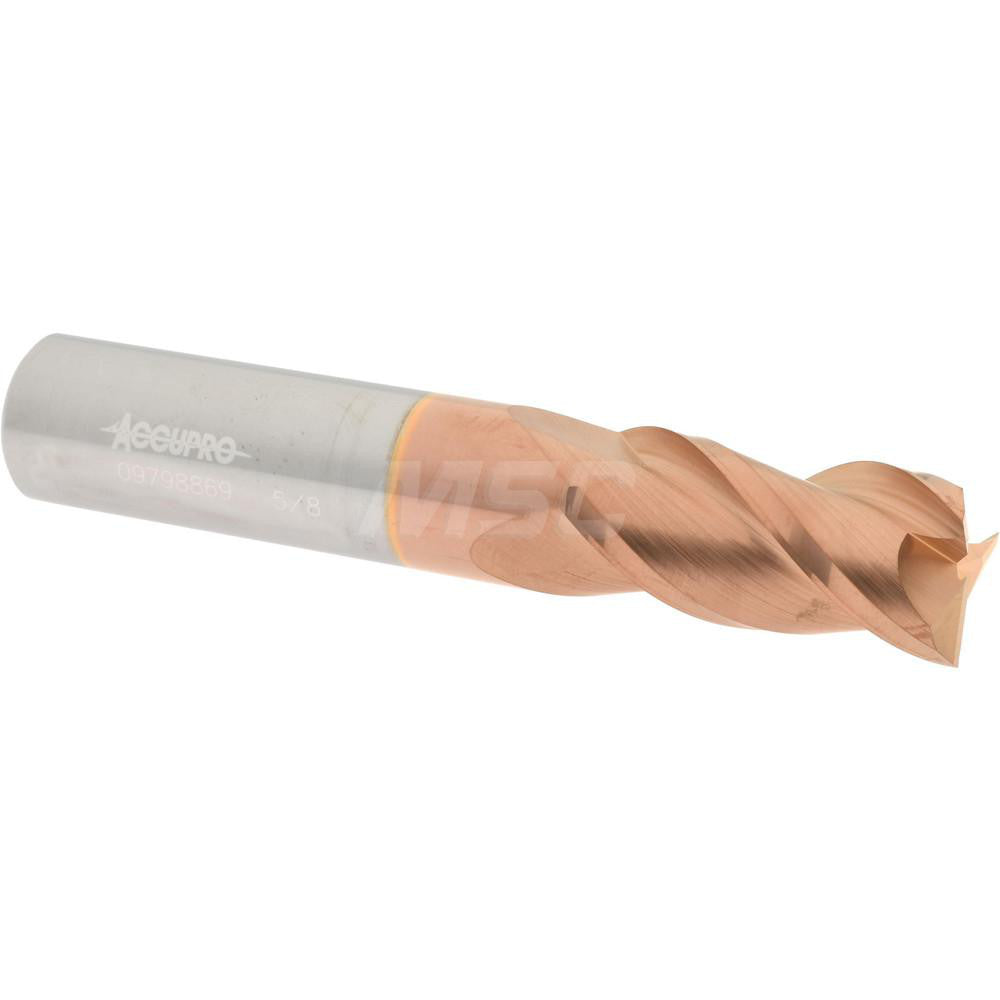 Accupro 09798869 Square End Mill 5/8'' Dia, 1-1/4'' LOC, 5/8'' Shank Dia, 3-1/2'' OAL, 3 Flutes, Solid Carbide