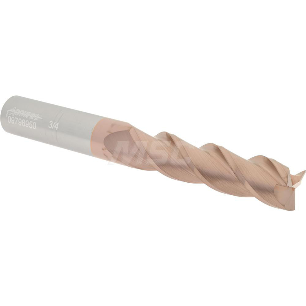 Accupro 09798950 Square End Mill 3/4'' Dia, 3'' LOC, 3/4'' Shank Dia, 6'' OAL, 3 Flutes, Solid Carbide