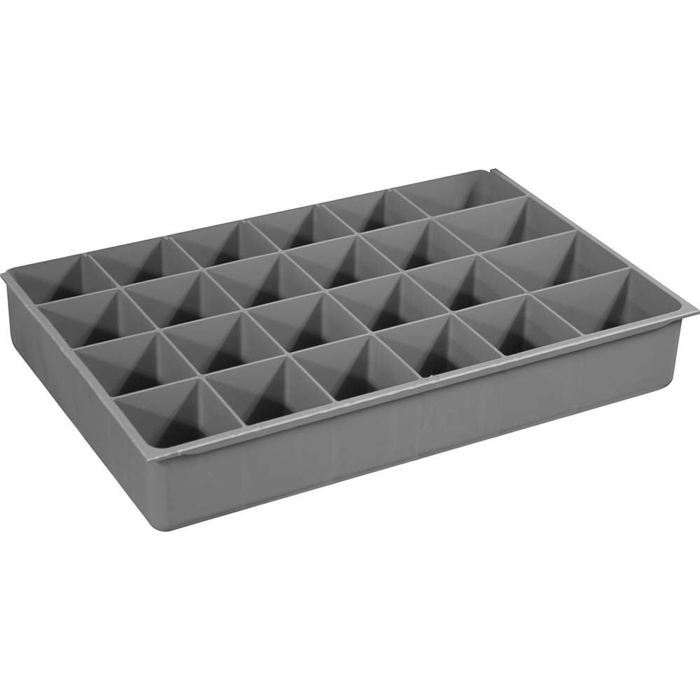Durham 124-95-24-IND Small Parts Boxes & Organizers Width (Inch) 11-15/16  Depth (Inch) 18-1/16  Height (Inch) 2-31/32  Number Of Compartments 24  Height (Decimal Inch) 2.9687  Type Compartment Box