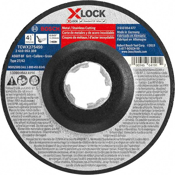 Bosch TCWX27S450 Cutoff Wheel Type 27, 4-1/2" Dia, 0.045" Thick, 7/8" Hole, Aluminum Oxide