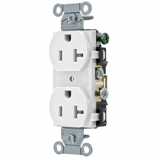 Bryant Electric CRS20W Straight Blade Duplex Receptacle NEMA 5-20R, 20 Amps, Grounded