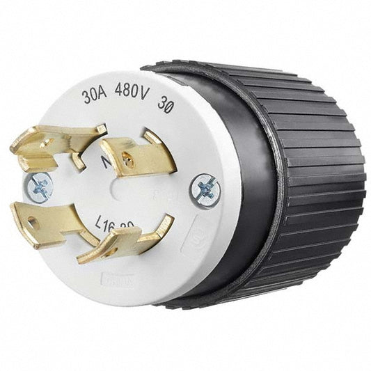 Bryant Electric 71630NP Locking Inlet Plug, Industrial, L16-30P, 480V, Black & White