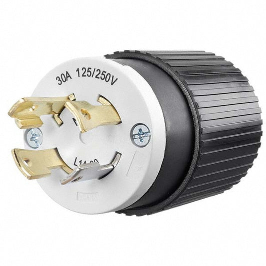 Bryant Electric 71430NP Locking Inlet Plug, Industrial, L14-30P, 125 & 250V, Black & White