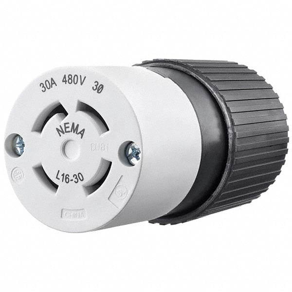 Bryant Electric 71630NC Locking Inlet Connector, Industrial, L16-30R, 480V, Black & White