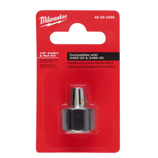 Milwaukee Tool 48-66-2486 Die Grinder Accessories Type Collet Nut  For Use With Milwaukee M12 FUEL™ Right Angle & Straight Die Grinders  Collet Size 0.125in  Includes (1) 1/8" Collet & Nut Assembly  Maximum Rpm 24500.000  Number Of Pieces 1