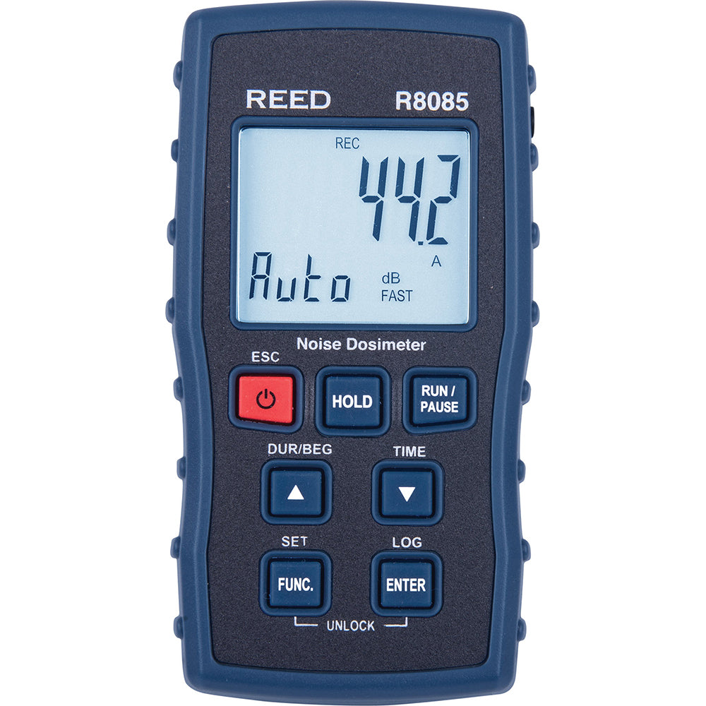 REED Instruments R8085 Sound Meters Meter Type Personal Noise Dosimeter  Maximum Decibel Rating 130dB  Minimum Decibel Rating 35dB  Frequency Weighting A & C  Display Type LCD