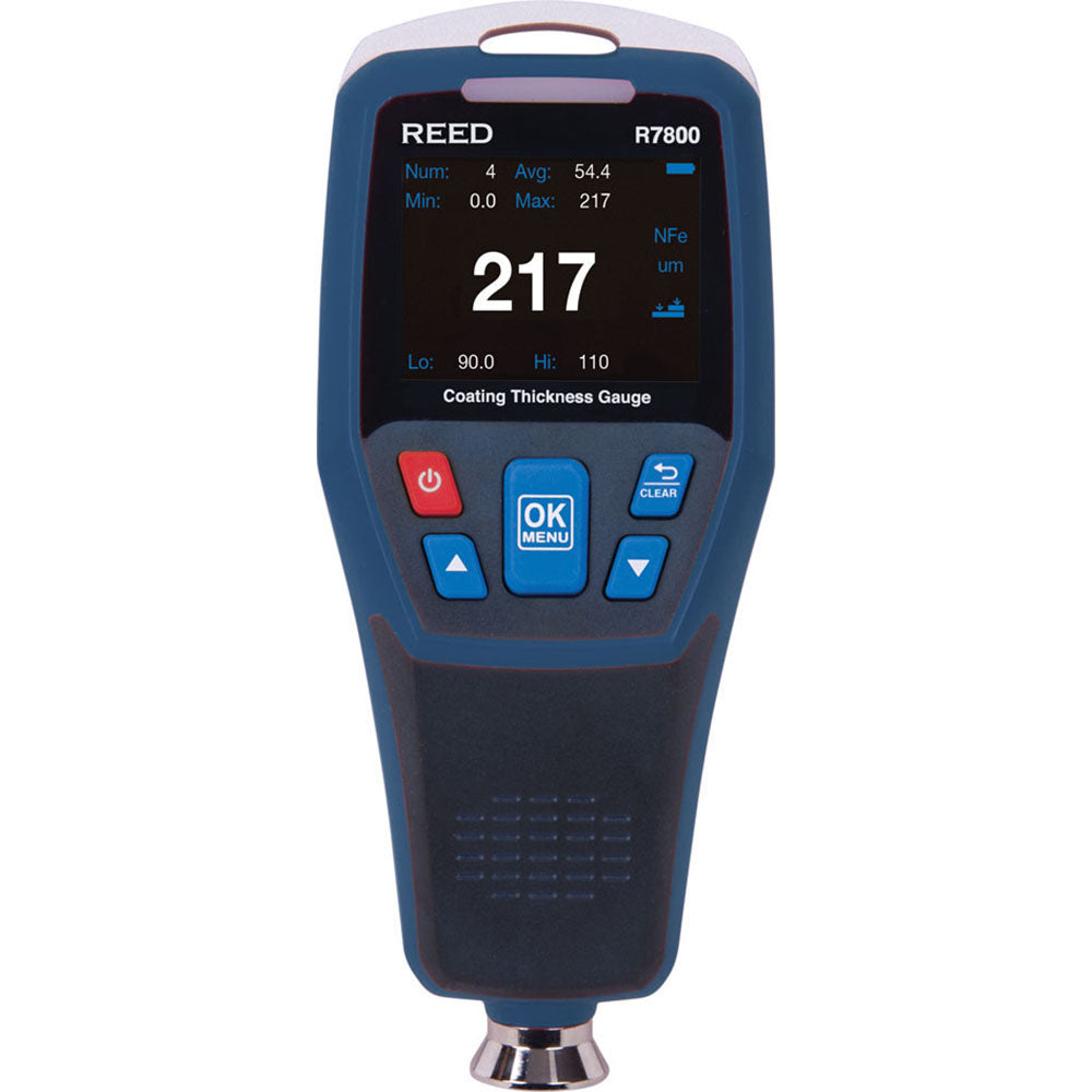 REED Instruments R7800 Coating Thickness Gages Minimum Thickness Measurement 0™m  Maximum Thickness Measurement 1250™m  Accuracy ±3% +1™m  Probe Material Carbide  Base Material Ferrous Nonferrous  Display Type LCD