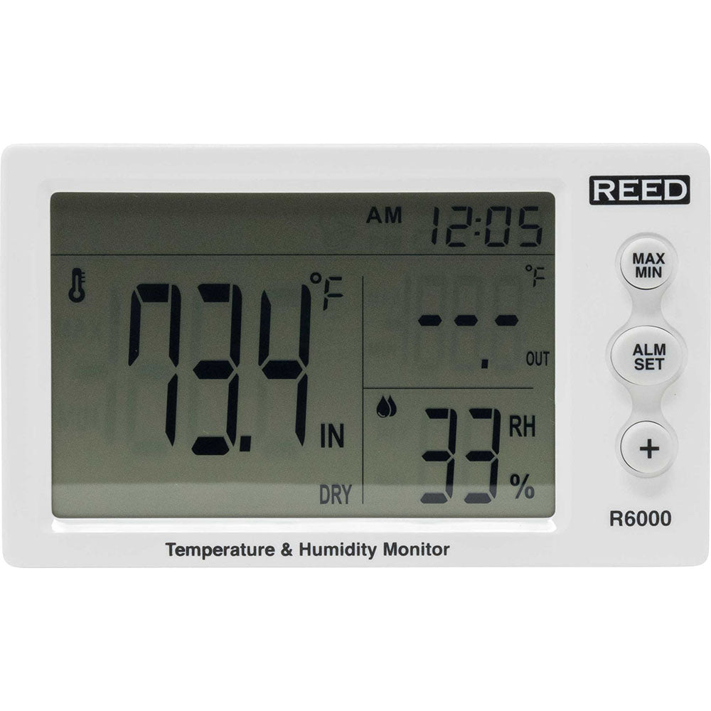 REED Instruments R6000 Thermometer/Hygrometers Minimum Relative Humidity (%) 20 Maximum Relative Humidity (%) 95.00 Minimum Temperature (C) -40.00 Minimum Temperature (F) -40.000 Maximum Temperature (C) 50.00 Maximum Temperature (F) 122.000 Resolution 0.1 Power S