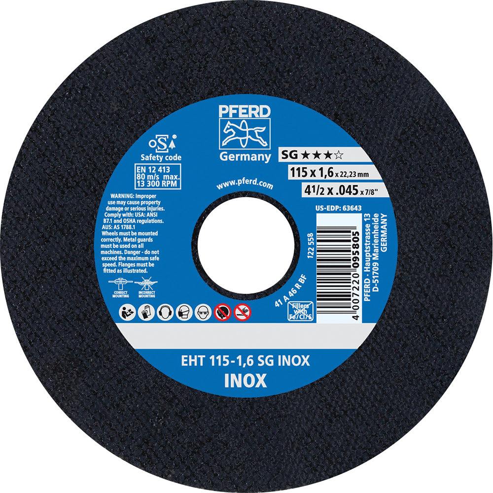 PFERD 61340424 Cut-Off Wheel  Type 1 (01/41),  4-1/2" Dia,  Aluminum Oxide