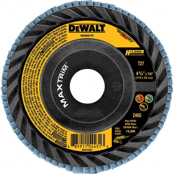 DeWALT DWA8356HTR Flap Disc  4-1/2" Dia, 40 Grit, Zirconia Alumina, Type 27