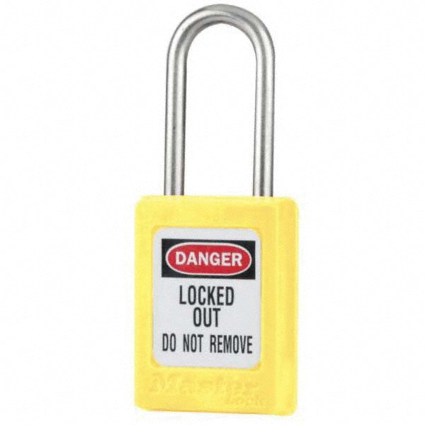 Master Lock S31YLW Lockout Padlock Keyed Different, Key Retaining, Thermoplastic, Steel Shackle, Yellow