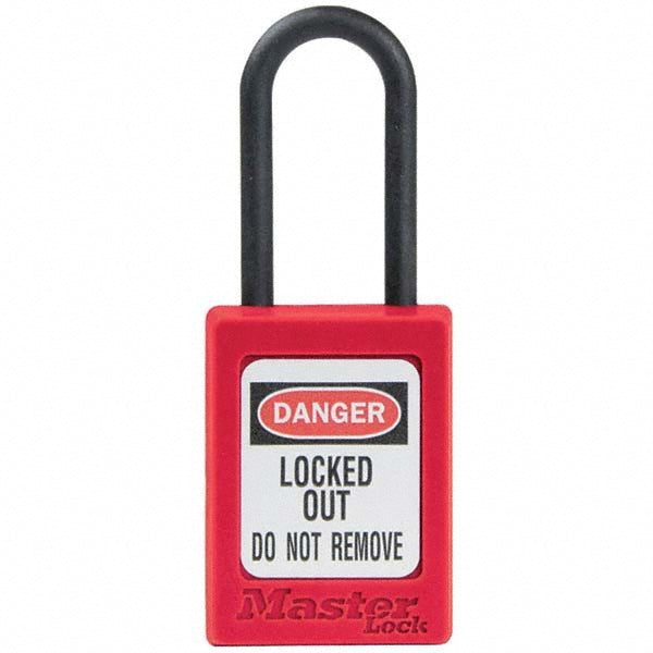Master Lock S32RED Lockout Padlock Keyed Different, Thermoplastic, Steel Shackle, Red