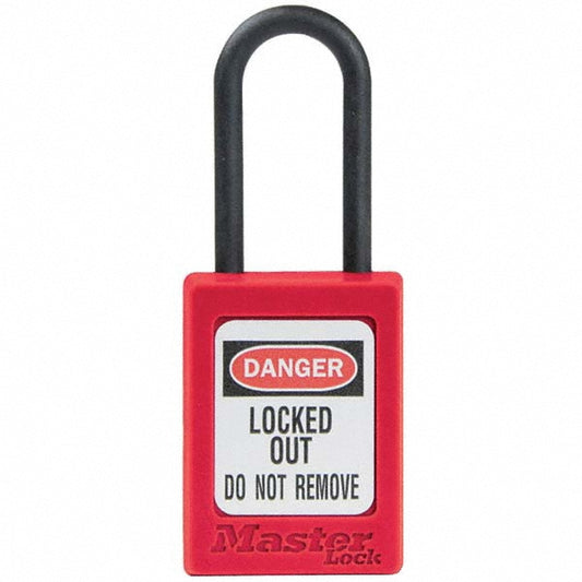 Master Lock S32RED Lockout Padlock Keyed Different, Thermoplastic, Steel Shackle, Red