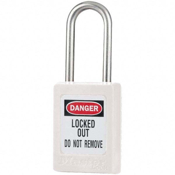 Master Lock S31WHT Lockout Padlock Keyed Different, Key Retaining, Thermoplastic, Steel Shackle, White