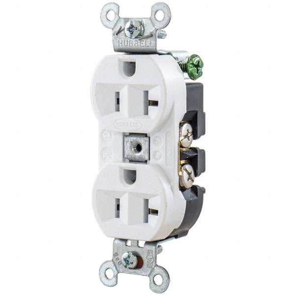 Hubbell Wiring Device-Kellems 5362W Straight Blade Duplex Receptacle NEMA 5-20R, 20 Amps, Self-Grounding