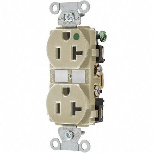 Hubbell Wiring Device-Kellems 8300IV Straight Blade Duplex Receptacle NEMA 5-20R, 20 Amps, Self-Grounding