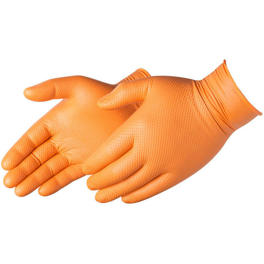 Liberty Safety 2028HOM Disposable/Single Use Gloves Primary Material Nitrile  Thickness (mil) 8  Grip Surface Diamond Textured  Grade Industrial  Glove Size Medium  Color Orange