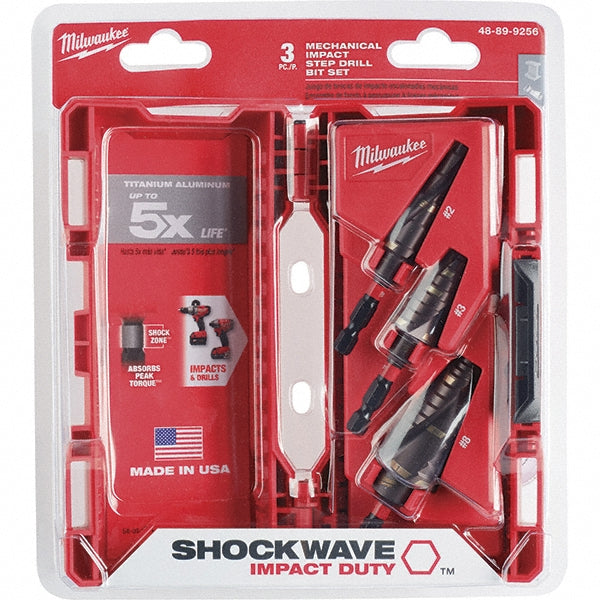 Milwaukee Tool 48-89-9256 Step Drill Bits 1/8" to 1" Hole Dia, 1/4" Shank Dia, Steel, 25 Hole Sizes