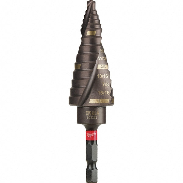 Milwaukee Tool 48-89-9248 Step Drill Bits 1/8" to 1" Hole Dia, 1/4" Shank Dia, Steel, 9 Hole Sizes