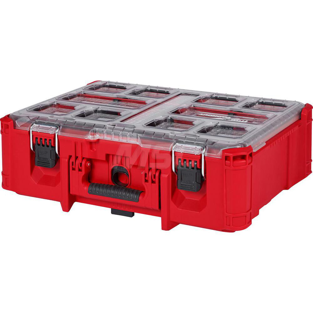 Milwaukee Tool 48-22-8432 Small Parts Boxes & Organizers Height (Inch) 7  Color Red  Additional Information 50 lb Weight Capacity  Trade Name PACKOUT  Frame Material Plastic  Material Plastic Metal