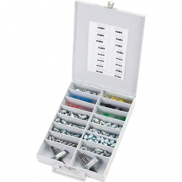 Pro-Lube GFTWESKITSAE194 Grease Fitting Sets Standard of Measurement Inch Material Steel Thread Types Included PTF SAE-LT Number of Pieces 194 Number Of Pieces 194 Grease Fittings Included 1/4"-28 SAE (24) Straight, (12) 45°, (12) 90° 1/8"27 PTF (36) Straight, (12