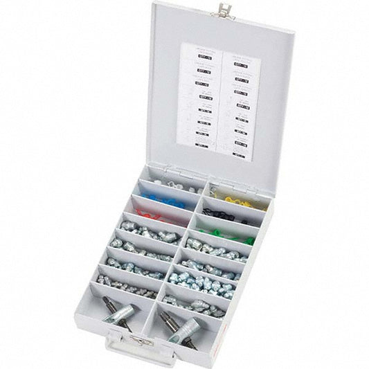 Pro-Lube GFTWESKITSAE194 Grease Fitting Sets Standard of Measurement Inch Material Steel Thread Types Included PTF SAE-LT Number of Pieces 194 Number Of Pieces 194 Grease Fittings Included 1/4"-28 SAE (24) Straight, (12) 45°, (12) 90° 1/8"27 PTF (36) Straight, (12