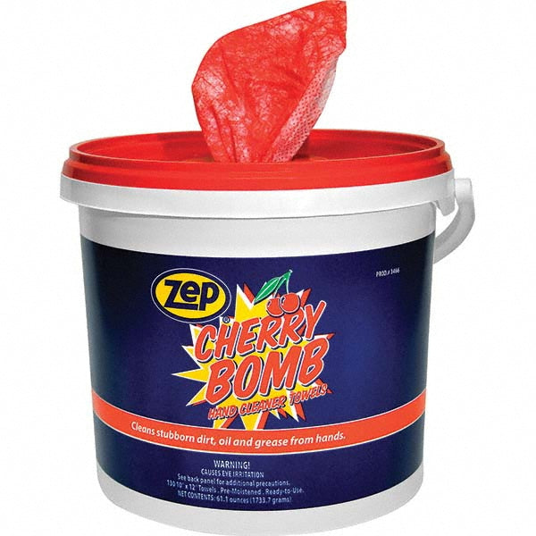 ZEP Inc 346601 Cherry Bomb Hand Wipes, Pre-Moistened, Center Pull Canister, Cherry Scent