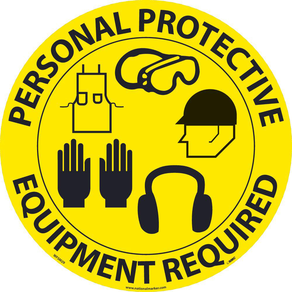 AccuformNMC WFSM29 Accident Prevention Adhesive Backed Floor Sign Round, ''Personal Protective Equipment Required''