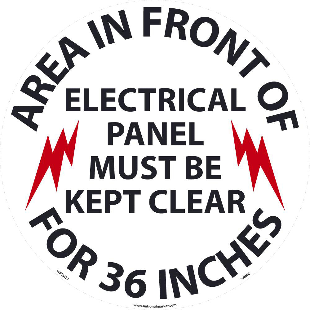 AccuformNMC WFSM27 Accident Prevention Adhesive Backed Floor Sign Round, ''Area In Front Of Electrical Panel Must Be Kept Clear for 36 Inches''