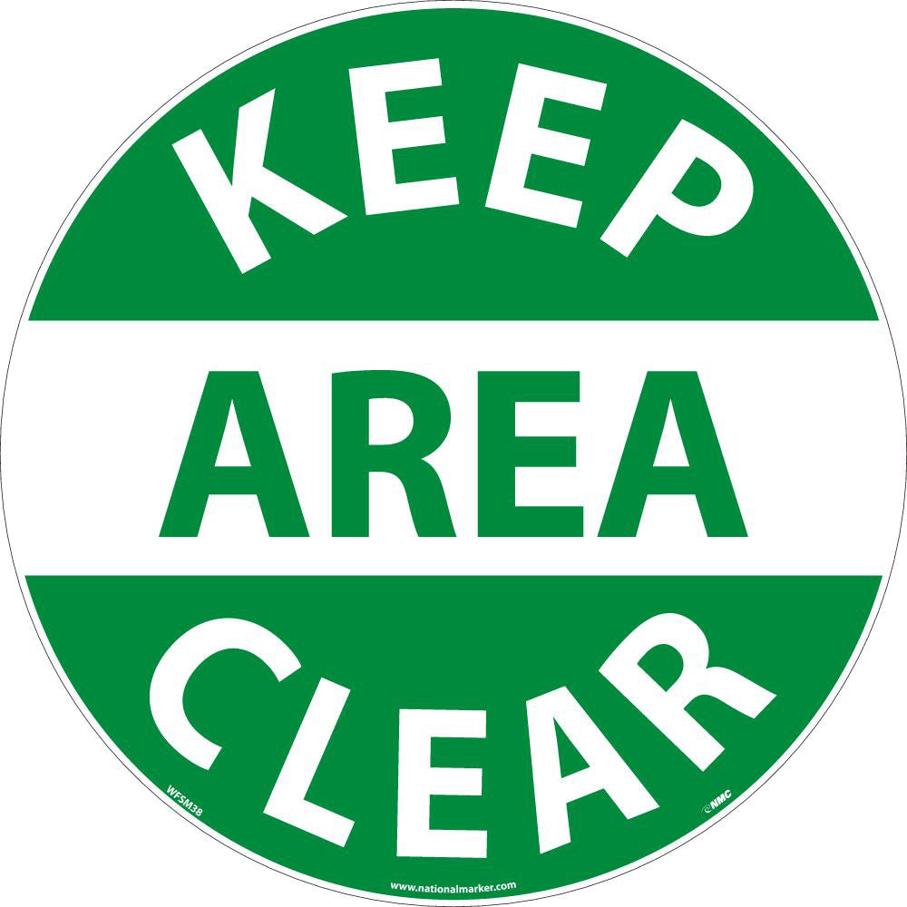 AccuformNMC WFSM38 Accident Prevention Adhesive Backed Floor Sign Round, ''Keep Area Clear''