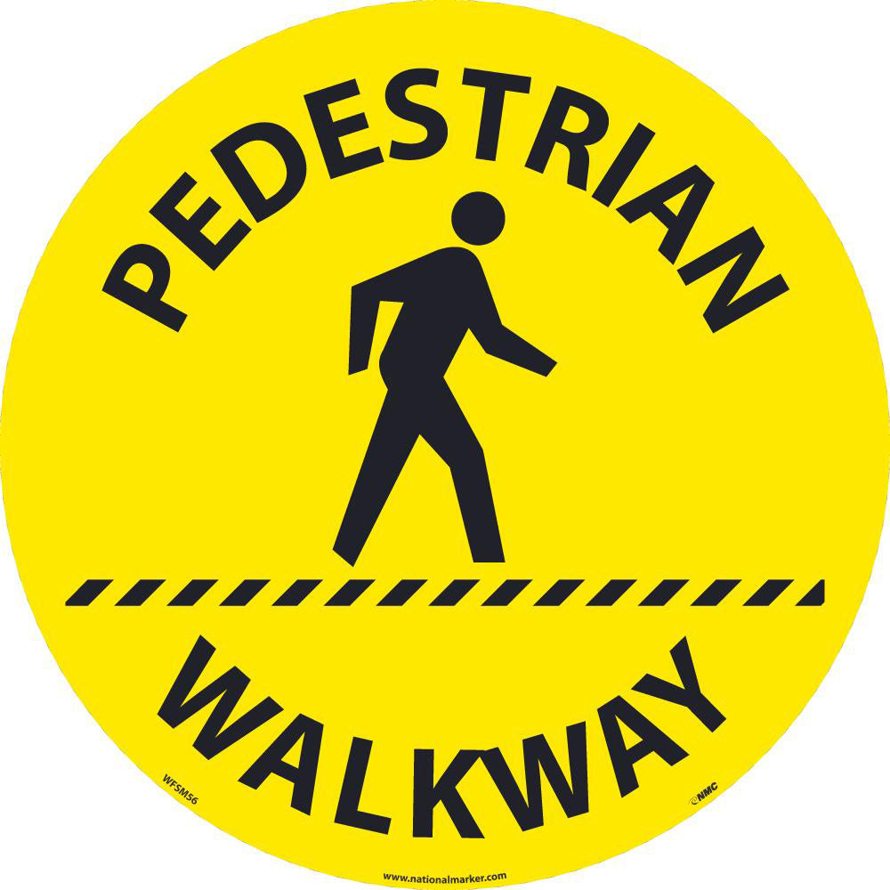 AccuformNMC WFSM56 Restroom, Janitorial & Housekeeping Adhesive Backed Floor Sign Round, ''Pedestrian Walkway''