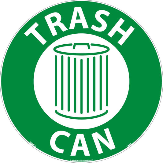 AccuformNMC WFSM37 Restroom, Janitorial & Housekeeping Adhesive Backed Floor Sign Round, ''Trash Can''