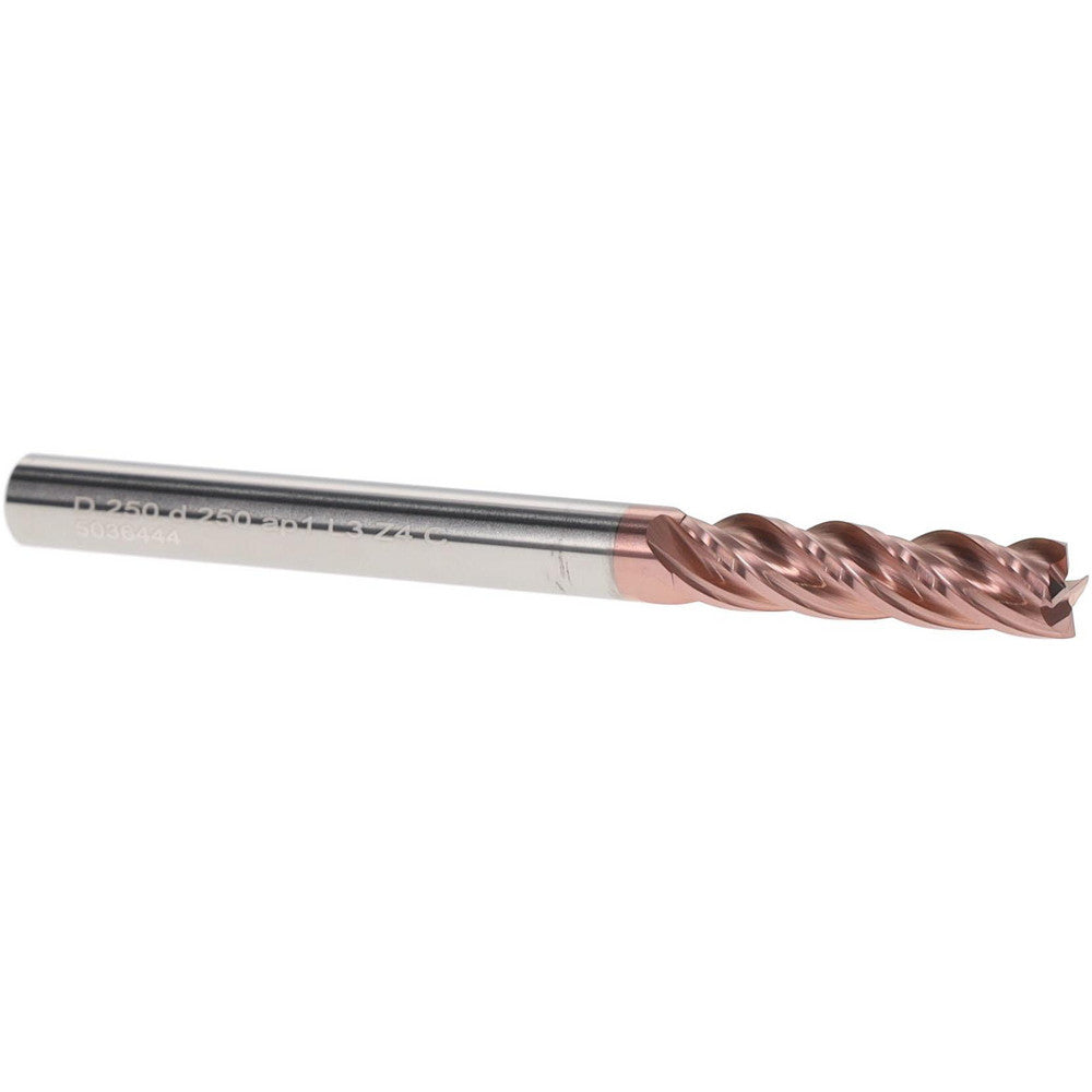 Iscar 3398261 Square End Mill 1/4" Dia, 1" LOC, 4 Flute, Solid Carbide