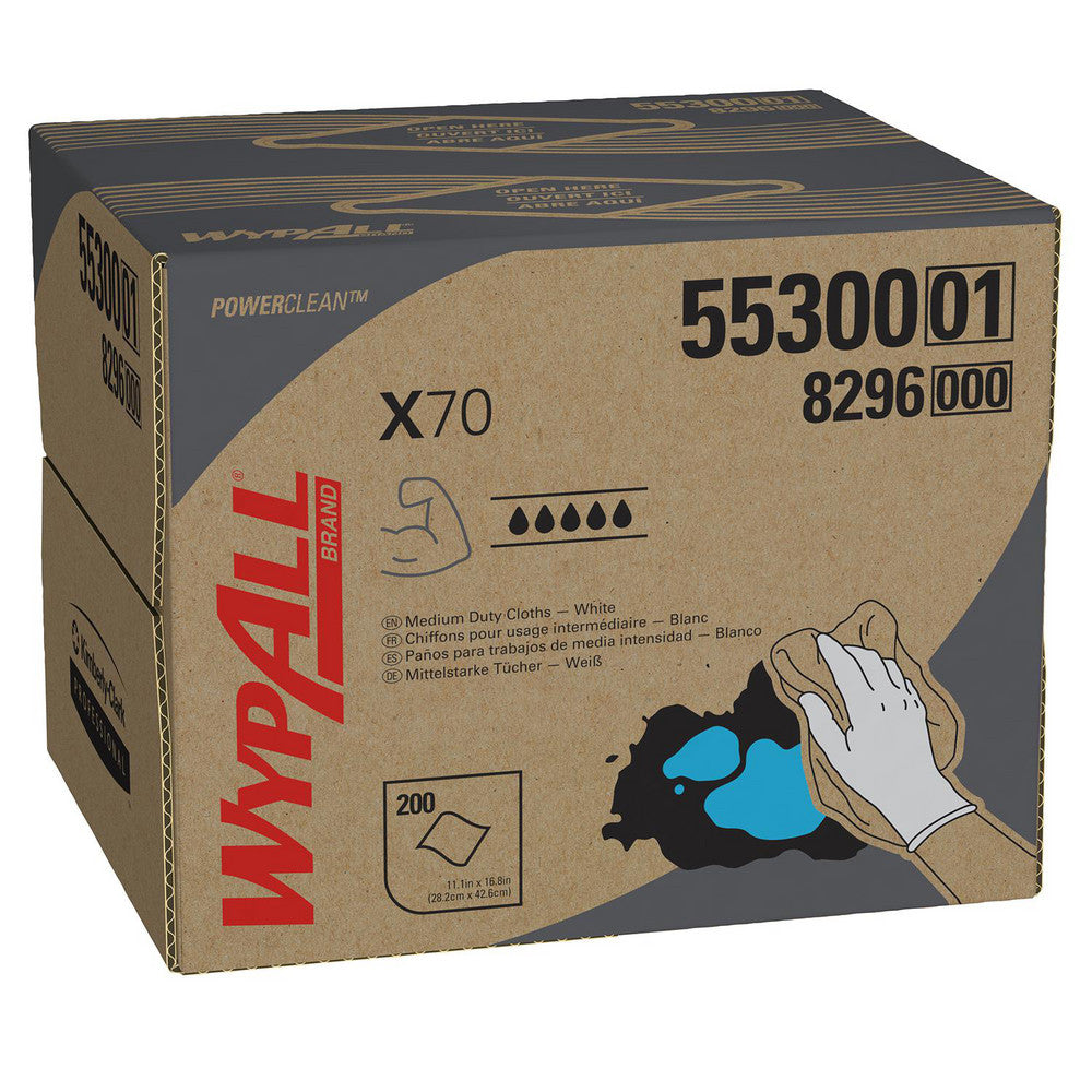 WypAll 55300 PowerClean™ x70 Medium Duty Cloths (55300), Brag Box, Long Lasting Towels, White