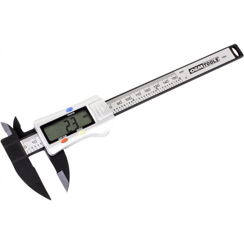 OEM Tools 24680 Electronic Calipers Maximum Measurement (Decimal Inch) 6  Maximum Measurement (mm) 150  Measurement Range 0in to 6in, 0mm to 150mm  Resolution ±0.0100in, ±0.1000mm  Accuracy ±0.0100in, ±0.10mm  Data Output No