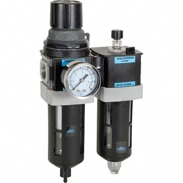 Wilkerson D28-04-FKG0B FRL Combination Unit 1/2 NPT, Standard, 2 Pc Filter/Regulator-Lubricator with Pressure Gauge