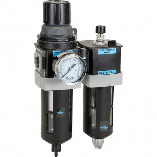 Wilkerson D28-04-FKG0B FRL Combination Unit 1/2 NPT, Standard, 2 Pc Filter/Regulator-Lubricator with Pressure Gauge