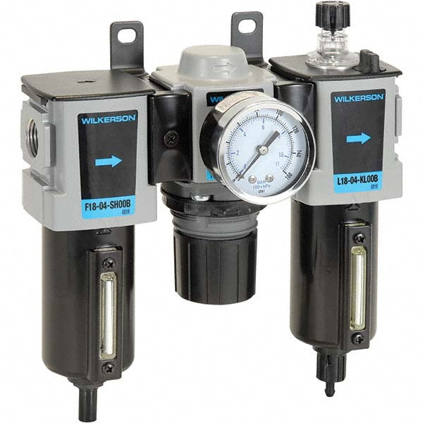 Wilkerson C18-04-FLG0B FRL Combination Unit 1/2 NPT, Compact, 3 Pc Filter-Regulator-Lubricator with Pressure Gauge