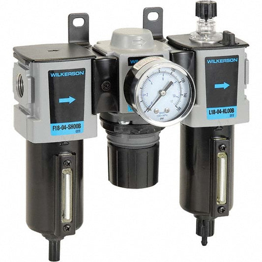 Wilkerson C18-04-FLG0B FRL Combination Unit 1/2 NPT, Compact, 3 Pc Filter-Regulator-Lubricator with Pressure Gauge