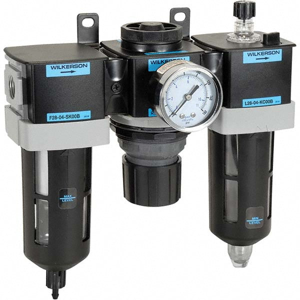 Wilkerson C28-04-FLG0B FRL Combination Unit 1/2 NPT, Standard, 3 Pc Filter-Regulator-Lubricator with Pressure Gauge