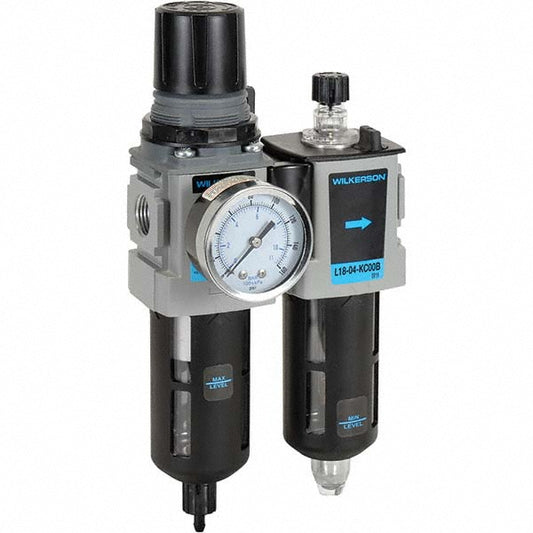 Wilkerson D18-03-FKG0B FRL Combination Unit 3/8 NPT, Compact, 2 Pc Filter/Regulator-Lubricator with Pressure Gauge