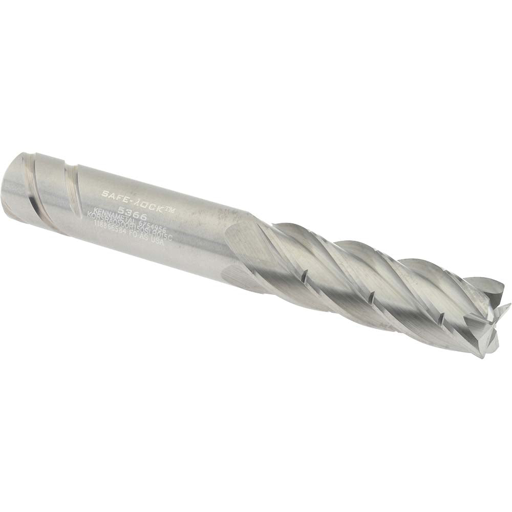 Kennametal 6754956 Corner Radius End Mill 1/2" Dia, 1-1/2" LOC, 0.0150" Radius, 5 Flute, Solid Carbide