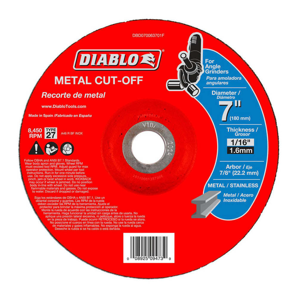 DIABLO DBD070063701F Depressed-Center Wheel Type 27, 7" Dia, 1/16" Thick, 7/8" Hole