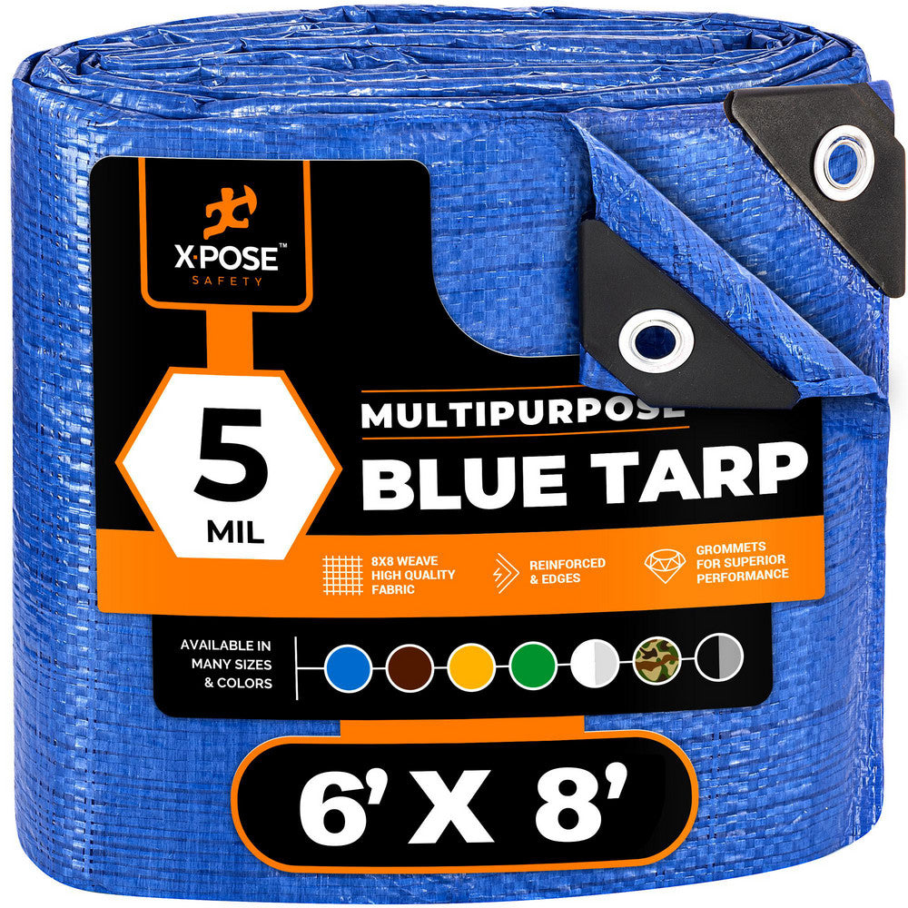 Xpose Safety BT-68 Tarp/Dust Cover Blue, Rectangle, Polyethylene, 8' Long x 6' Wide, 5 mil