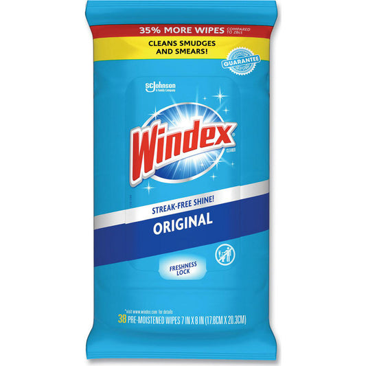 Windex SJN378032EA Glass and Surface Wet Wipe, Cloth, 7" x 8", Unscented, White