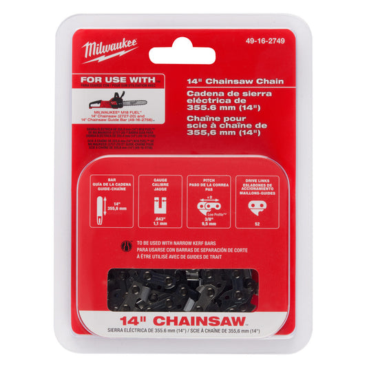 Milwaukee Tool 49-16-2749 Outdoor Power Equipment Accessories Accessory Type Chainsaw Chain  For Use With Milwaukee 2727-20C, 49-16-2756  Length (Inch) 14  