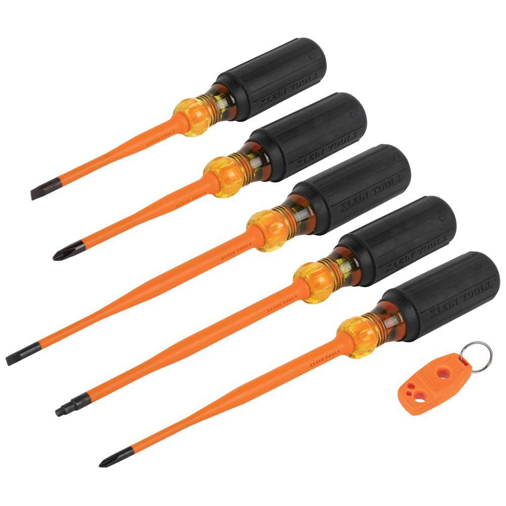 Klein Tools 33736INS Screwdriver Sets Screwdriver Types Included Cabinet Phillips Square  Number Of Pieces 6  Insulated Yes  Features Slim Profile Tips Magnetizer