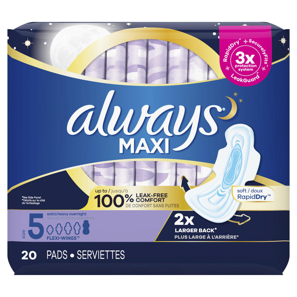 Always PGC17902 Always Maxi Overnight Pads with Wings, Size 5, 20 Count, 6/Case